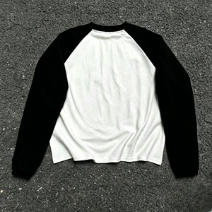 Men's White Body Black Sleeve Long Sleeve T-Shirt O-Neck Casual Knitted Solid Color <b>Top</b> - Product Image 1