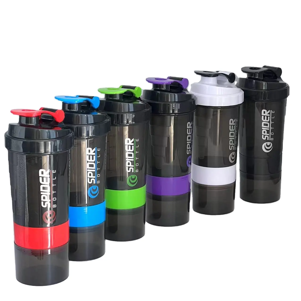 Custom Logo Bpa Gratis 500Ml Zwart Drie Lagen Plastic Gym Fitness Protein Shaker Fles Sport Water Fles Met Tick marker