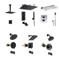 Laiton noir luxe carré Douche Conjunto de salle de bain Ducha bain de pluie pluie Jet système de douche ensemble robinet