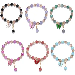 Groothandel Mode Vlinder Charme Stretch Armbanden Bohemian Verstelbare Kleurrijke Kristallen Kralen Armband Voor Vrouwen Meisjes Sieraden