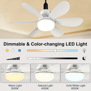 Ventilatore da soffitto con luce e telecomando, attacco E27, montaggio a soffitto. - Product Image 4