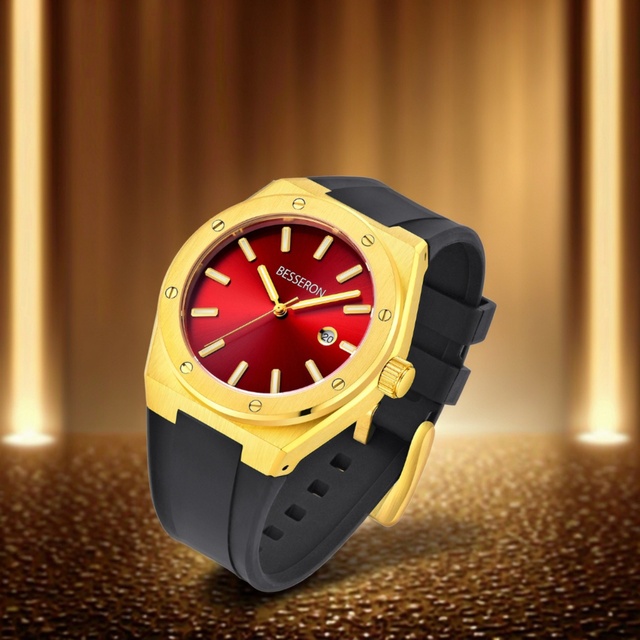 Luxury Custom Brand Men's Quartz Sports Watch 42mm Dial Stainless Steel Case Gold Fashion Business Style Rubber Strap 5BAR Water