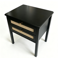 Table de chevet noire en rotin à 2 tiroirs, meuble de rangement pour chambre à coucher, mobilier de maison