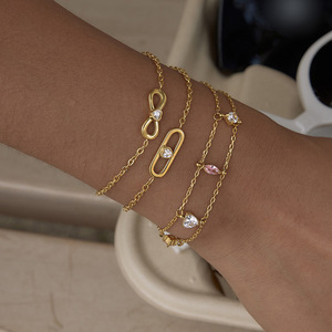 ERESI CZ Crystal Stackable <strong>Gold</strong> Chain <strong>Bracelet</strong> Waterproof 316L Stainless Steel <strong>Infinity</strong> &amp; Paperclip Minimalist Jewelry for Women - Product Image 3