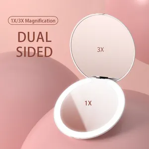 M20 Custom Portable Round Compact Led Makeup Mirror With Light