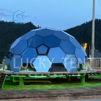 Ford bleu verre dôme hôtel tente hexagonale verre trempé maison Igloo géodésique cadre en aluminium extérieur luxe Resort rond Camping