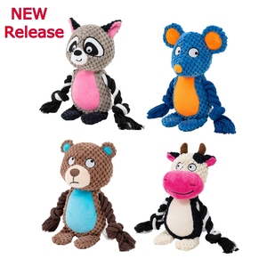 Juguetes de peluche para mascotas con sonido, cuerda, diseño de vaca, ratón, <span class=keywords><strong>mapache</strong></span>, oso, interactivos, para jugar al tira y afloja, nuevo diseño, venta al por mayor, juguetes para perros - Product Image 1
