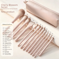 Ensemble de pinceaux de maquillage en cheveux synthétiques végétaliens, 13 pièces, pinceaux de maquillage de haute qualité, marque privée, rose, avec sac pour les yeux et le visage