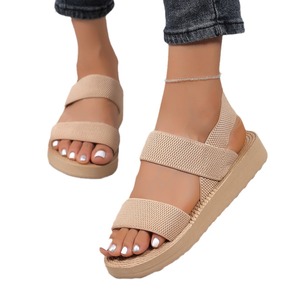 Sandales d'été pour femmes, mode transfrontalière, style romain, semelle en EVA, tongs plates à plateforme, bande élastique pour la tête, tissu - Product Image 5