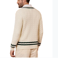 Pull en maille torsadée en coton pur pour homme, col en V, style preppy universitaire, manches longues