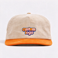 Topi Snapback Corduroy Custom Dua Warna Blok Warna Tanpa Struktur Pinggiran Datar Bordir Logo 3D Topi Baseball Vintage Cord