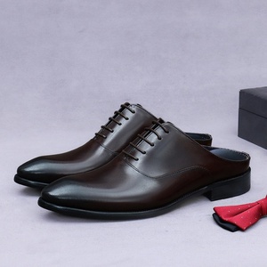 Business Leather Genuine Leather Toe Cap <b>Half</b>-lace Leather Shoes for Men Without Heels - Product Image 1