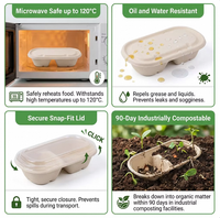 23cm 2-delige ovale suikerrietbagasse ecologische biologisch afbreekbare lunchbox 27oz ellipsvormige gedeelde schaal met deksel, geschikt voor magnetron