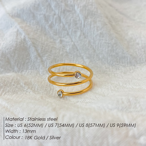 Anillo Espiral Ajustable Minimalista de Acero Inoxidable Chapado en Oro de 18K con Circonita Brillante, Anillos Abiertos, Joyería Impermeable para Mujer - Product Image 1