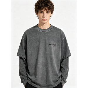 <span class=keywords><strong>Camiseta</strong></span> Personalizada de Manga Larga de Doble Capa, 100% Algodón, <span class=keywords><strong>Cuello</strong></span> Redondo, Talla Grande, de Alta Calidad, Secado Rápido, Transpirable, Informal para Hombre - Product Image 3