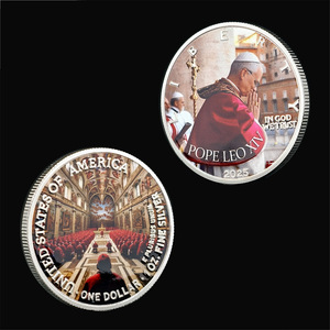 <span class=keywords><strong>Moneda</strong></span> Conmemorativa Artesanal de Metal <span class=keywords><strong>Papa</strong></span> León XIII HABEMUS PAPAM de Plata y Esmalte Duro con Cruz para Oración - Product Image 4