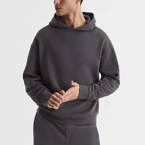 Wholesale High Quality Drop Shoulder Oversized Pullover Hoodie No String No Pocket Casual Plain 100% Cotton Hoodie Men