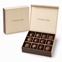 Caja de Regalo de Chocolate de Lujo Ecológica con Logotipo Personalizado, Empaque de Papel Rígido Magnético con 12 Compartimentos para Trufas y Bombones
