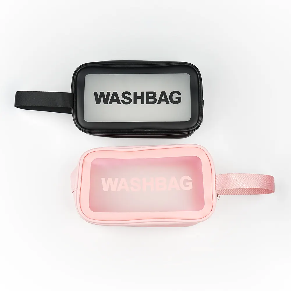 Custom Logo Transparent Travel Toiletry Make up Organizer Vanity Bags Makeup Brush Bag Customize Clear Cosmetic Pouch PVC Bag