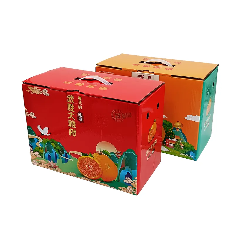 Recyclebare Custom Vers Fruit Kartonnen Doos Appels Sinaasappelen Golfkartonnen Doos Voor Fruit En Groente Met Handvat