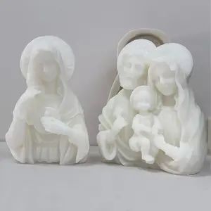Catholic Holy Family Jesus Mary with Child Figurine Candle Mold Art Sculpture Silicone Mold Icon Christian Wax Hand Gift Making