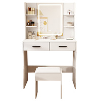 Table de maquillage OEM personnalisée en MDF avec miroir LED éclairé, tabouret de maquillage, design américain, pour chambre à coucher, salon, multifonction
