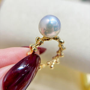 Support de bague en argent S925, accessoires DIY pour perles, perles rondes simples de 8-9 mm, bijoux en argent 1841 - Product Image 1