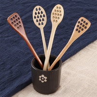 Cuchara de Madera para Miel BAMBUS Chic - Diseño Creativo de Panal Hueco, Agitador de Madera de Haya de Mango Largo para Servir Jarabes en Tarros
