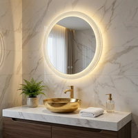 Miroir de salle de bain LED rond à prix d'usine, cadre rayé en acrylique, interrupteur tactile, rétroéclairé, mural, pour maquillage – Offre Spéciale