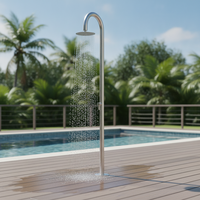 Salle de bain de luxe en acier inoxydable colonne de douche extérieure support de sol robinets finition brossée pluie motifs de pulvérisation douce poignée unique