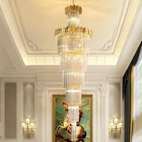 Grand lustre moderne de luxe en spirale dorée K9 Longue lampe Escalier Haut plafond Fournisseur de maison d'hôtel