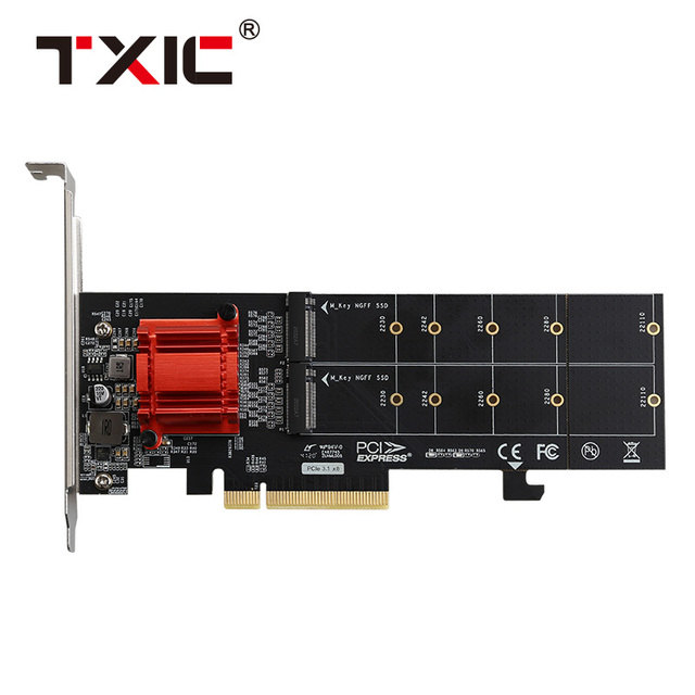 Dual M.2 PCIe SSD Adapter Card - X8 / X16 Dual NVMe M.2 SSD to PCI Express 3.0 M.2 NGFF PCIe (M-Key) Expansion Card