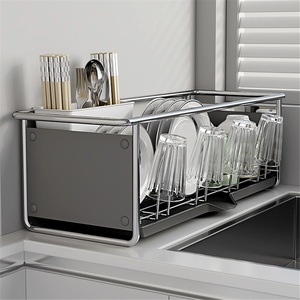 Home <b>Kitchen</b> Stainless Steel Non-Folding Double Tier Towel Storage <b>Rack</b> with Waterproof Design Modern Standing Rectangle Shape - Product Image 4