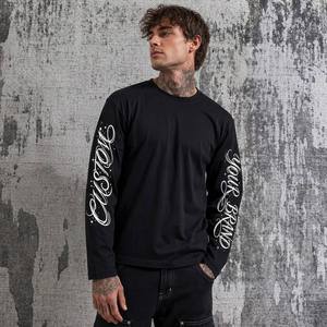 T-shirt da uomo personalizzata vintage in maglia a maniche lunghe girocollo con stampa grafica YOUR BRAND CUSTOM Calligrafia Script Streetwear Cotone Nero - Product Image 2
