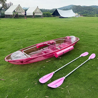 Kayak transparent rouge cyan 3m, bateau transparent comme du cristal, canoë à fond de verre pour complexe hôtelier