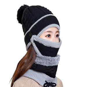 ชุดหมวกไหมพรมถักหนานุ่มสำหรับผู้หญิง พร้อมผ้าพันคอและหน้ากากสกี 3 ชิ้น ขายส่ง - Product Image 4