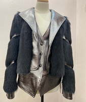 Veste Courte de Luxe pour Femme en Fourrure de Raton Laveur, Col en V, Épaisse et Moelleuse, Grande Taille Personnalisée, en Fourrure Véritable avec Empiècements en Cuir Véritable