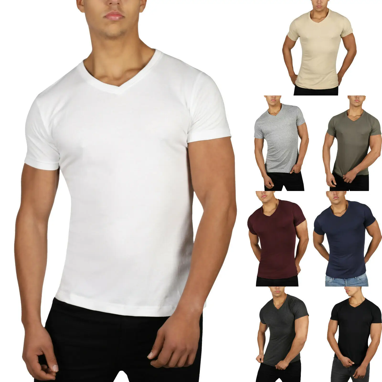 Custom New Mens Slim Fit Muscle Basic Gym V Neck Short Sleeve Plain 100% Cotton T Shirt For Printing