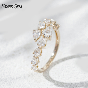 StarsGem Anillo Unisex de Oro Sólido de 10K con Baño de Rodio, Diamante Cultivado en Laboratorio de 0.87CTW, Corte Marquesa Graduado, Frente Abierto, para Aniversario - Product Image 1
