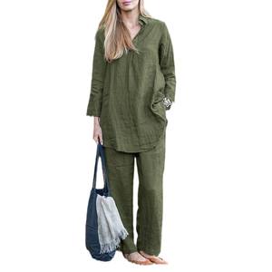 Ensemble <span class=keywords><strong>femme</strong></span> élégant décontracté rétro, haut cardigan à col en V à manches longues uni, <span class=keywords><strong>pantalon</strong></span> décontracté, <span class=keywords><strong>pantalon</strong></span> large - Product Image 3