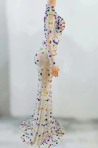 Tulle élastique à une plume, Sexy, moulante, gland transparent, costume de <span class=keywords><strong>d</strong></span>éfilé <span class=keywords><strong>d</strong></span>'hôte de discothèque - Product Image 2