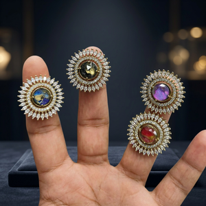 Vintage Sunburst Gemstone Statement <b>Ring</b> <b>Gold</b> Tone Floral Halo <b>Cocktail</b> <b>Ring</b> Elegant Women Fashion Party Jewelry - Product Image 1