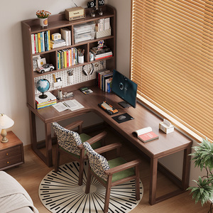 <span class=keywords><strong>Escritorio</strong></span> Esquinero en Forma de L de Madera Sólida con Librero Integrado y Diseño de <span class=keywords><strong>Panel</strong></span> <span class=keywords><strong>Perforado</strong></span> para Uso de Computadora en el Hogar para Estudiantes - Product Image 2