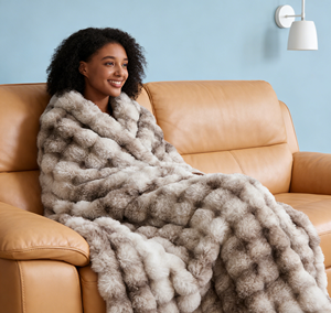 Plaid en fausse <span class=keywords><strong>fourrure</strong></span> personnalisable 60x80 pouces, marron tie-dye, doux et confortable pour canapé, fauteuil et usage domestique - Product Image 3