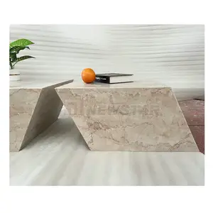 Table d'angle moderne en marbre et carré, Sofa blanc, Table basse, hauteur basse, ensemble de deux Design Unique, Table basse