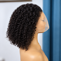 Perruque Bob Courte Bouclée en Cheveux Humains, Dentelle HD Frontale, Sans Colle, Pré-Pluckée, Noir Naturel, Prête à Porter pour Femmes