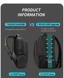 <span class=keywords><strong>Mochila</strong></span> para Portátil <span class=keywords><strong>Tigernu</strong></span> <span class=keywords><strong>Antirrobo</strong></span> e Impermeable contra Tormentas, con Múltiples Bolsillos, Puerto USB y Espalda de Panal - Product Image 3