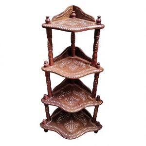 Estante de Esquina de Madera Tallada a Mano Clásico, Estante de Almacenamiento Plegable de 4 Niveles con Incrustaciones de Latón, Organizador Decorativo - Product Image 3