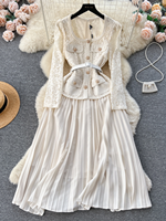 Robe maxi élégante à col carré, tunique décontractée, tissée, respirante, style empire, patchwork, dentelle, pour femmes, marque de vêtements personnalisée