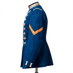 Blue Handmade Embroidery Double Breasted Bomber Jacket Stand Collar Style Winter Coat for Men - Product Image 2